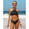 imagebeautyin Womens Floral Striped Halter High Neck Bikini Swimsuit Set Cross BackBlack