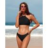 imagebeautyin Womens Floral Striped Halter High Neck Bikini Swimsuit Set Cross BackBlack