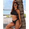 imagebeautyin Womens Floral Striped Halter High Neck Bikini Swimsuit Set Cross BackBlack