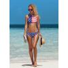 imagebeautyin Womens Floral Striped Halter High Neck Bikini Swimsuit Set Cross BackFlag