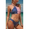 imagebeautyin Womens Floral Striped Halter High Neck Bikini Swimsuit Set Cross BackFlag