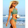 imagebeautyin Womens Floral Striped Halter High Neck Bikini Swimsuit Set Cross BackGreen