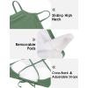 imagebeautyin Womens Floral Striped Halter High Neck Bikini Swimsuit Set Cross BackGreen