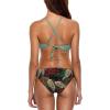 imagebeautyin Womens Floral Striped Halter High Neck Bikini Swimsuit Set Cross BackGreen StripeLeaf
