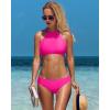 imagebeautyin Womens Floral Striped Halter High Neck Bikini Swimsuit Set Cross BackHot Pink