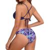 imagebeautyin Womens Floral Striped Halter High Neck Bikini Swimsuit Set Cross BackNavy Print