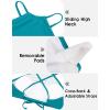 imagebeautyin Womens Floral Striped Halter High Neck Bikini Swimsuit Set Cross BackPeacock Blue