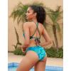 imagebeautyin Womens Floral Striped Halter High Neck Bikini Swimsuit Set Cross BackPeacock Blue