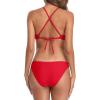 imagebeautyin Womens Floral Striped Halter High Neck Bikini Swimsuit Set Cross BackRed