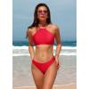 imagebeautyin Womens Floral Striped Halter High Neck Bikini Swimsuit Set Cross BackRed