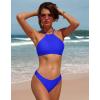 imagebeautyin Womens Floral Striped Halter High Neck Bikini Swimsuit Set Cross BackRoyal Blue