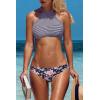 imagebeautyin Womens Floral Striped Halter High Neck Bikini Swimsuit Set Cross BackStripe