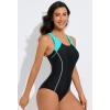 imagebeautyin Womens One Piece Athletic Racerback Swimsuit Slimming Bathing SuitAquaBlack