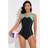 imagebeautyin Womens One Piece Athletic Racerback Swimsuit Slimming Bathing SuitAquaBlack