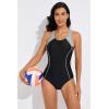 imagebeautyin Womens One Piece Athletic Racerback Swimsuit Slimming Bathing SuitGreyBlack