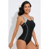 imagebeautyin Womens One Piece Athletic Racerback Swimsuit Slimming Bathing SuitGreyBlack