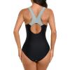 imagebeautyin Womens One Piece Athletic Racerback Swimsuit Slimming Bathing SuitGreyBlack