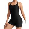 imagebeautyin Boyleg Swimsuits for Women Athletic One Piece Bathing Suit Crisscross Back SwimwearBlack