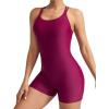 imagebeautyin Boyleg Swimsuits for Women Athletic One Piece Bathing Suit Crisscross Back SwimwearWine Red
