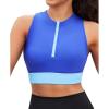 imagebeautyin Sleeveless Slim Fitted Crop Tops for Women Front Zip Up Ribbed Racerback SwimwearBlue