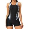 imagebeautyin Women Boyleg One Piece Athletic Racerback Swimsuit Print Bathing SuitBlack
