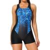 imagebeautyin Women Boyleg One Piece Athletic Racerback Swimsuit Print Bathing SuitBlue