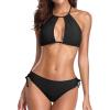 imagebeautyin Women Two Piece Halter Padded Bikini Swimsuits Keyhole Cutout SwimwearBlack