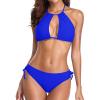 imagebeautyin Women Two Piece Halter Padded Bikini Swimsuits Keyhole Cutout SwimwearBlue
