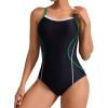 imagebeautyin Womens Adjustable Strap One Piece Swimsuit Athletic Bathing Suit Competitive SwimwearBlackGreen