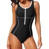 imagebeautyin Womens Athletic One Piece Swimsuit Zipper Racerback Bathing Suit Traning SwimwearBlack