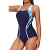 imagebeautyin Womens Athletic One Piece Swimsuits Tummy Control Bathing Suits Slimming Sports SwimwearBluePrintAdjustable Strap
