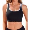 imagebeautyin Womens Bikini Top Scalloped Ribbed Sports Racerback Swim Bra Padded Swimsuit Bathing SuitBlack