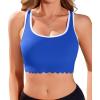 imagebeautyin Womens Bikini Top Scalloped Ribbed Sports Racerback Swim Bra Padded Swimsuit Bathing SuitBlue