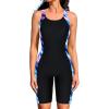 imagebeautyin Womens Boyleg Unitard Swimsuits Racerback Athletic One Piece Bathing Suits Knee Length BodysuitsBlackTiedye