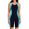 imagebeautyin Womens Boyleg Unitard Swimsuits Racerback Athletic One Piece Bathing Suits Knee Length BodysuitsBlueNavy