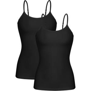 imagebeautyin Cotton Camisole Tops for Women Shelf Bra Adjustable Spaghetti Strap Tank Top Basic Cami UndershirtBlackBlack 2 Pack