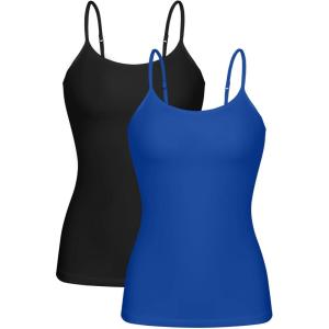 imagebeautyin Cotton Camisole Tops for Women Shelf Bra Adjustable Spaghetti Strap Tank Top Basic Cami UndershirtBlackRoyal Blue 2 Pack