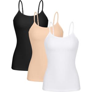 imagebeautyin Cotton Camisole Tops for Women Shelf Bra Adjustable Spaghetti Strap Tank Top Basic Cami UndershirtBlackWhiteApricot 3 Pack