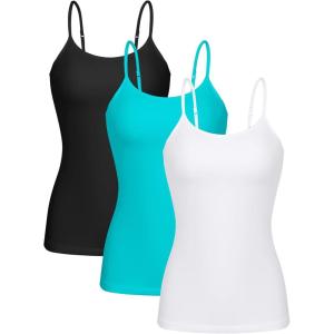 imagebeautyin Cotton Camisole Tops for Women Shelf Bra Adjustable Spaghetti Strap Tank Top Basic Cami UndershirtBlackWhiteAqua 3 Pack