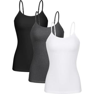 imagebeautyin Cotton Camisole Tops for Women Shelf Bra Adjustable Spaghetti Strap Tank Top Basic Cami UndershirtBlackWhiteGray 3 Pack