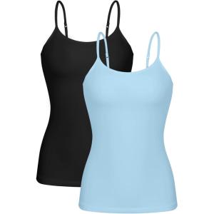 imagebeautyin Cotton Camisole Tops for Women Shelf Bra Adjustable Spaghetti Strap Tank Top Basic Cami UndershirtBlueBlack 2 Pack