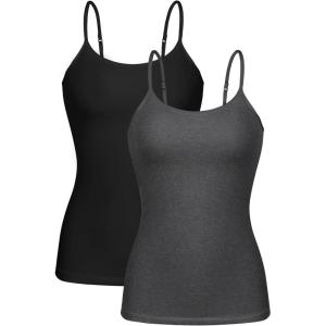 imagebeautyin Cotton Camisole Tops for Women Shelf Bra Adjustable Spaghetti Strap Tank Top Basic Cami UndershirtGrayBlack 2 Pack