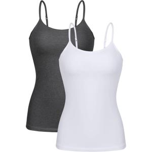imagebeautyin Cotton Camisole Tops for Women Shelf Bra Adjustable Spaghetti Strap Tank Top Basic Cami UndershirtGrayWhite 2 Pack