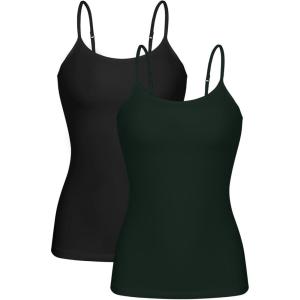 imagebeautyin Cotton Camisole Tops for Women Shelf Bra Adjustable Spaghetti Strap Tank Top Basic Cami UndershirtGreenBlack 2 Pack