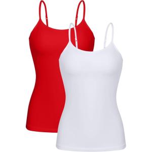 imagebeautyin Cotton Camisole Tops for Women Shelf Bra Adjustable Spaghetti Strap Tank Top Basic Cami UndershirtRedWhite 2 Pack