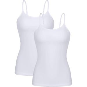 imagebeautyin Cotton Camisole Tops for Women Shelf Bra Adjustable Spaghetti Strap Tank Top Basic Cami UndershirtWhite 2 Pack
