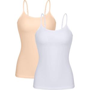 imagebeautyin Cotton Camisole Tops for Women Shelf Bra Adjustable Spaghetti Strap Tank Top Basic Cami UndershirtWhiteApricot 2 Pack