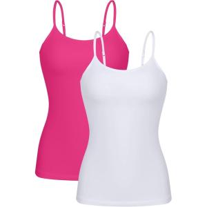 imagebeautyin Cotton Camisole Tops for Women Shelf Bra Adjustable Spaghetti Strap Tank Top Basic Cami UndershirtWhitePink 2 Pack