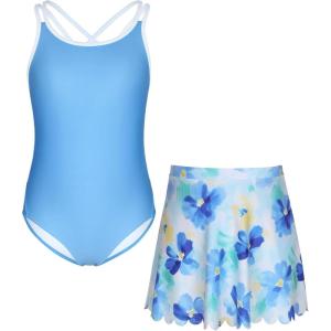 imagebeautyin Girls One Piece Swimsuit with Skirt Bathing Suit Crisscross Back Swimwear Size 814Blue