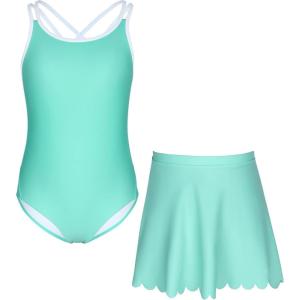 imagebeautyin Girls One Piece Swimsuit with Skirt Bathing Suit Crisscross Back Swimwear Size 814Green